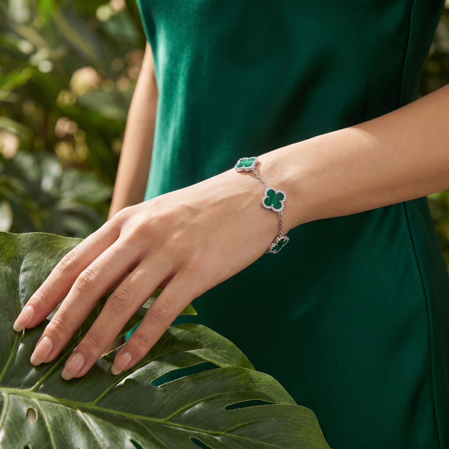 Bracelet trèfle malachite argent – Kalista.