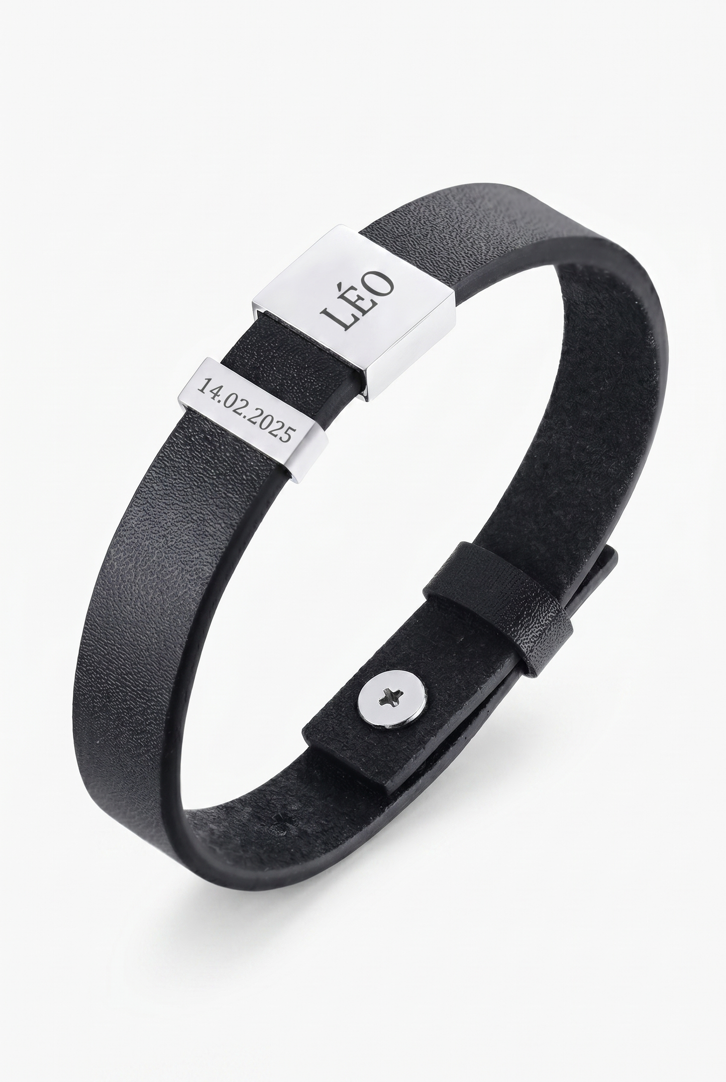 Bracelet personnalisé en cuir double plaque.