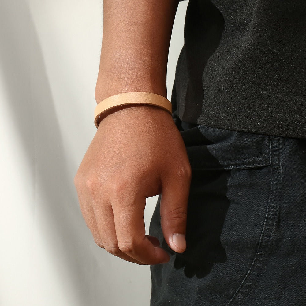 Bracelet cuir beige homme minimaliste – Elio.