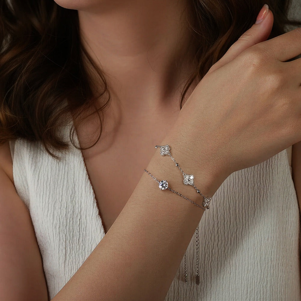 Bracelet trèfle argent 925 moissanite – Lyséa.