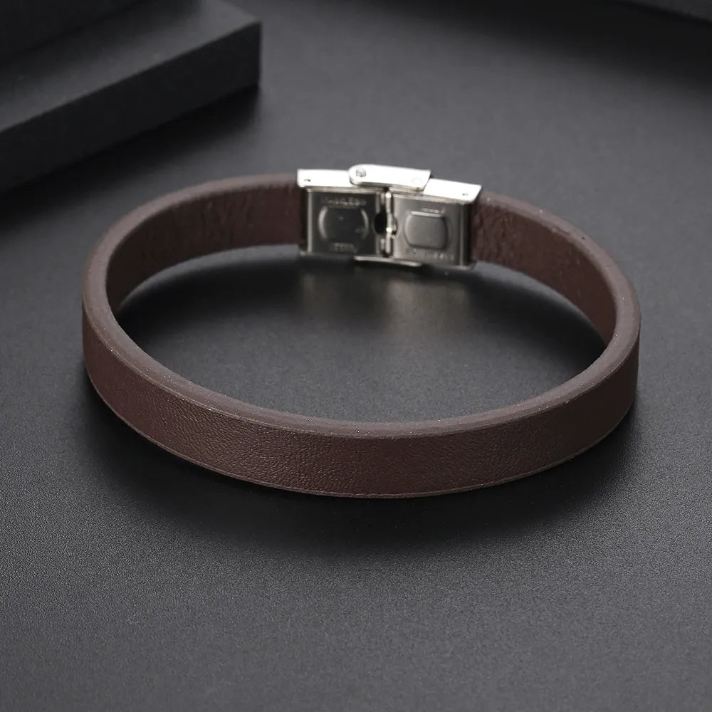 Bracelet cuir homme marron acier inoxydable – Soren.