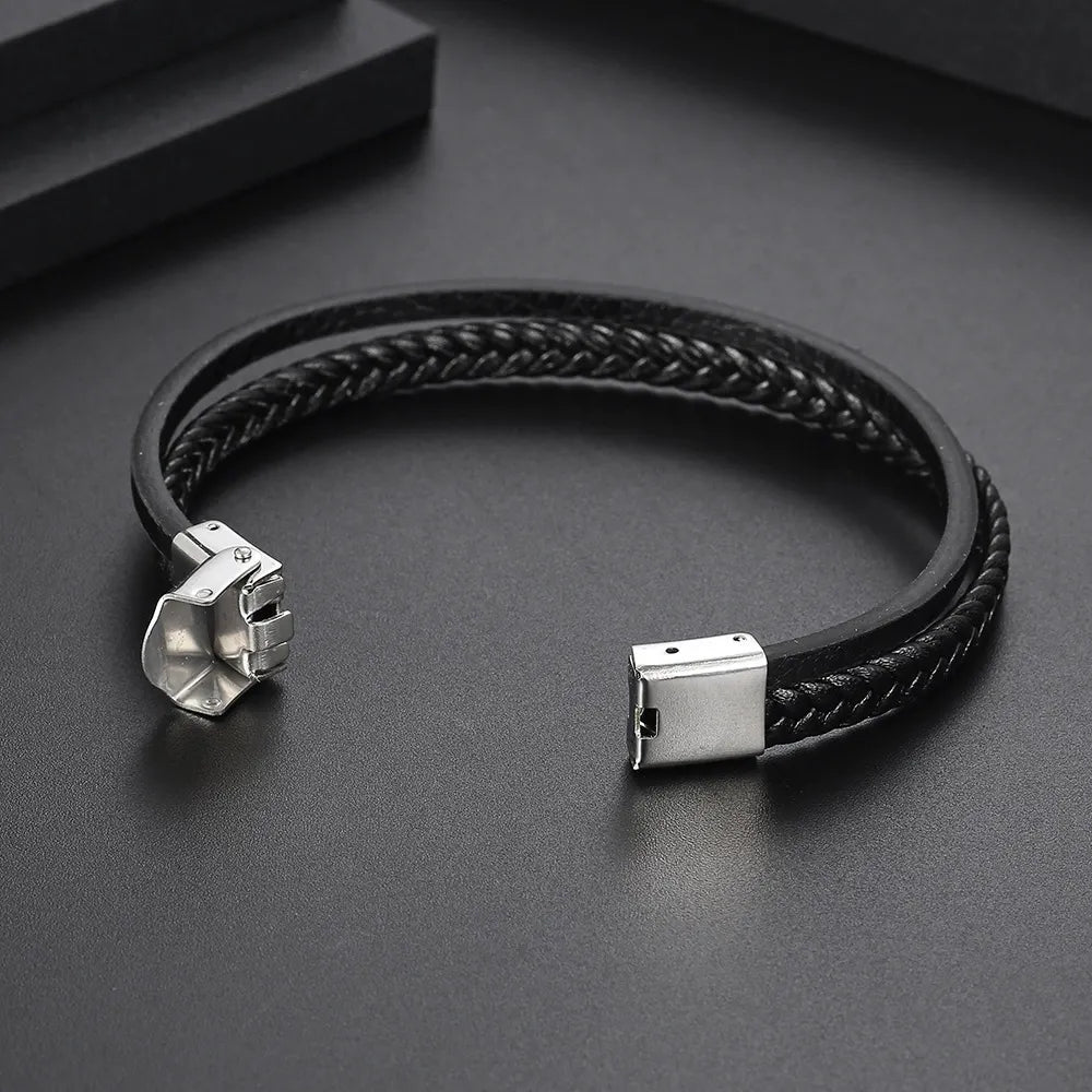 Bracelet cuir homme noir double tour – Elion.