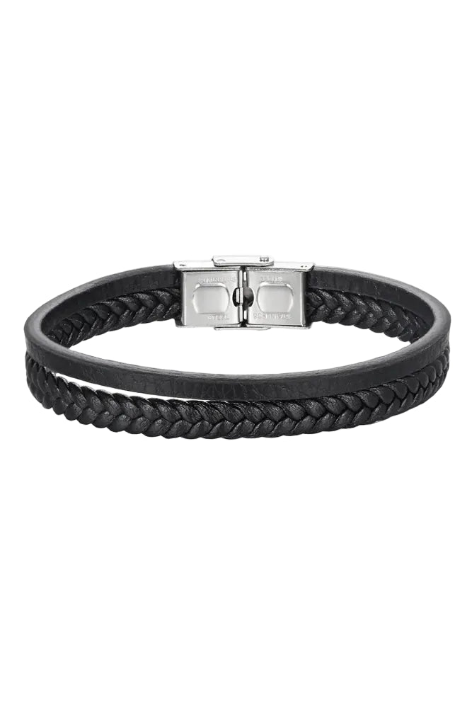 Bracelet cuir homme noir double tour – Elion.