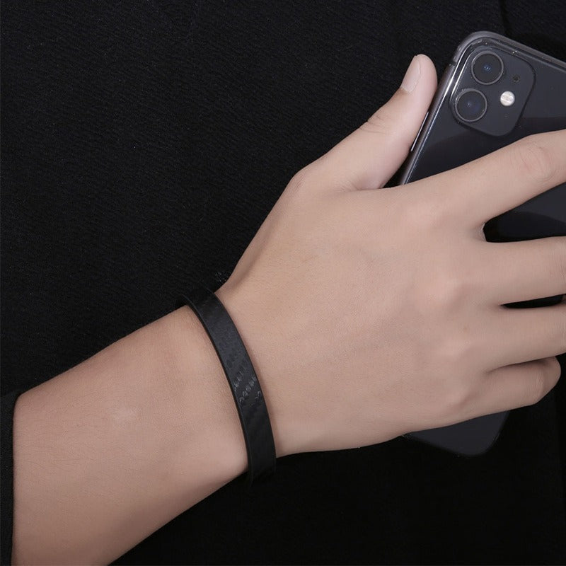 Bracelet cuir noir homme minimaliste – Dario.